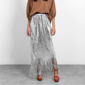 Rachel‎ Comey Treadlight Silver Sequin Fringe Maxi Skirt sz 0 XS